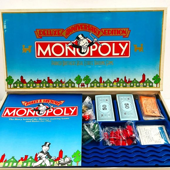 Vintage Monopoly Deluxe Anniversary Edition 1991 Board Game Hasbro New - Picture 1 of 9